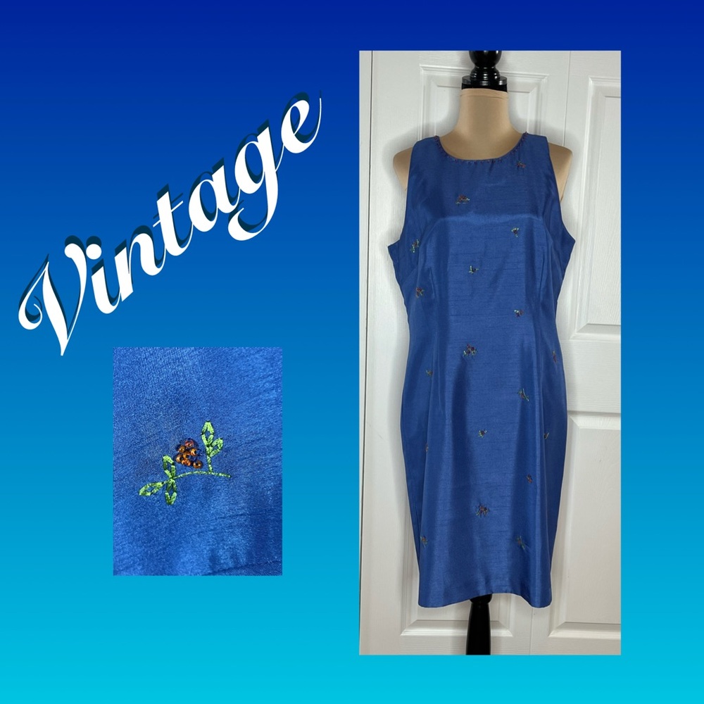 Vintage Blue Sheri Martin embroidered beaded dress , size 12/14